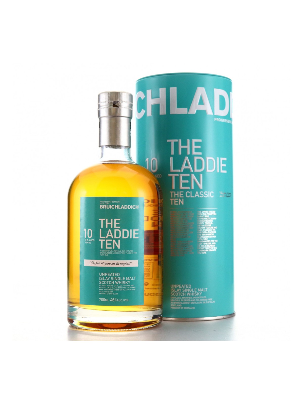 BRUICHLADDICH THE LADDIE TEN 10 Y.O. ISLAY SINGLE MALT SCOTCH WHISKY, "THE FIRST 10 YEARS ARE THE TOUGHEST"