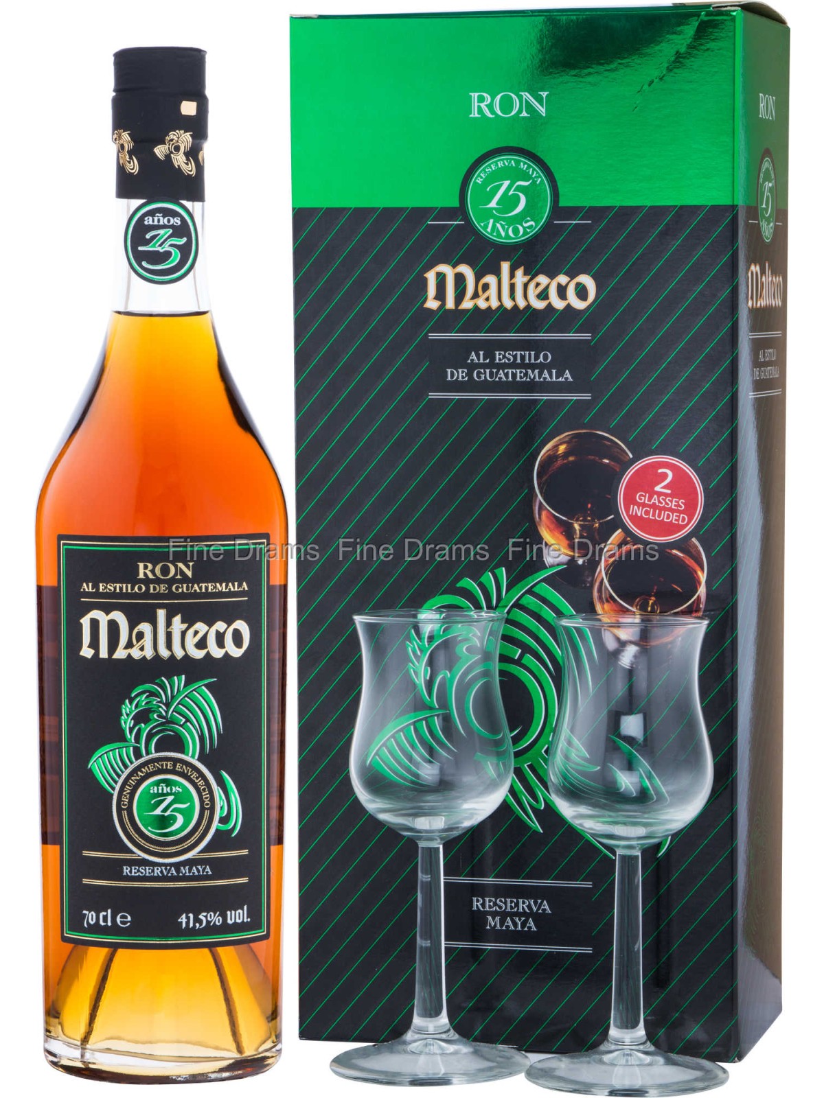 RON MALTECO 15 Y.O. RESERVA MAJA CONFEZIONE REGALO CON DUE BICCHIERI  RUM DEL GUATEMALA