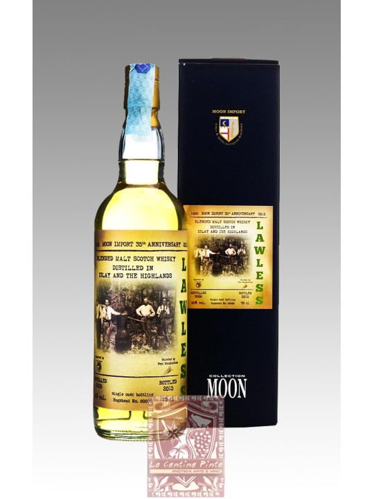LAWLESS BLENDED MALT SCOTCH WHISKY 2006 DISTILLED IN ISLAY AND THE HIGHLANDS 35TH ANNIVERSARY MOON IMPORT