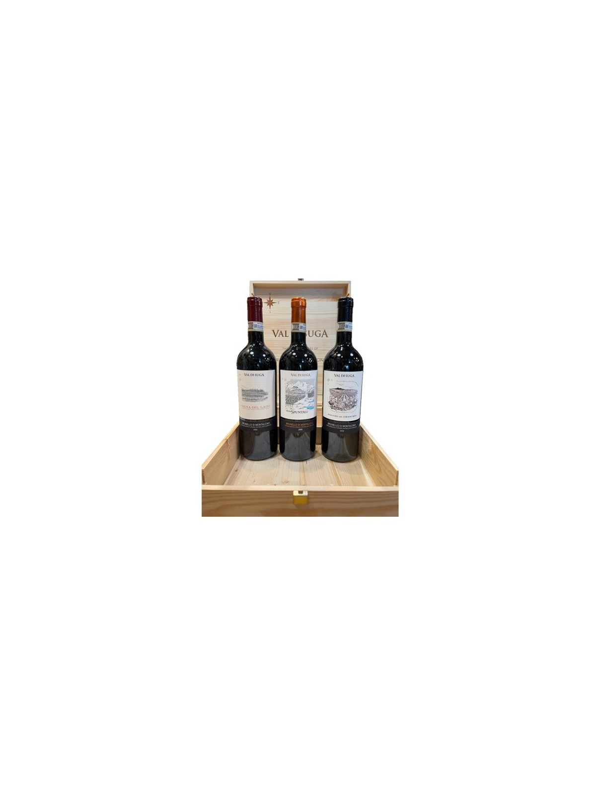 Cassetta Legno 3 BT: Brunello di Montalcino Vigna Spuntali, Vigna del Lago, Poggio al Granchio Val di Suga