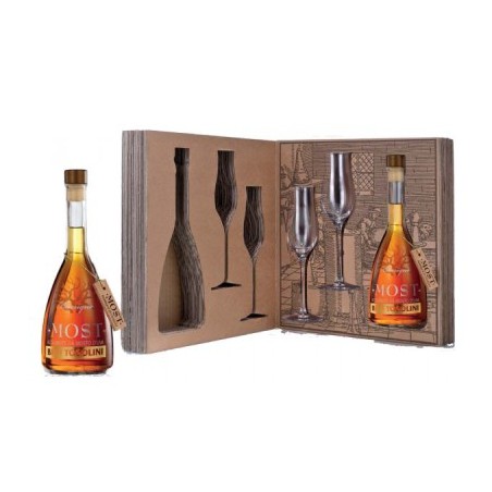 LA LEGGENDA CONFEZIONE REGALO GRAPPA MOST 0,375 BARRIQUE CILIEGIO + 2 BICCHIERI BEPI TOSOLINI