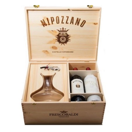 CASTELLO DI NIPOZZANO LUX2 MONTESODI 2013, 2 NIPOZZANO RISERVA 2013,1 DECANTER CANTINA ARREDO, 1 CAVATAPPI PULL TAP
