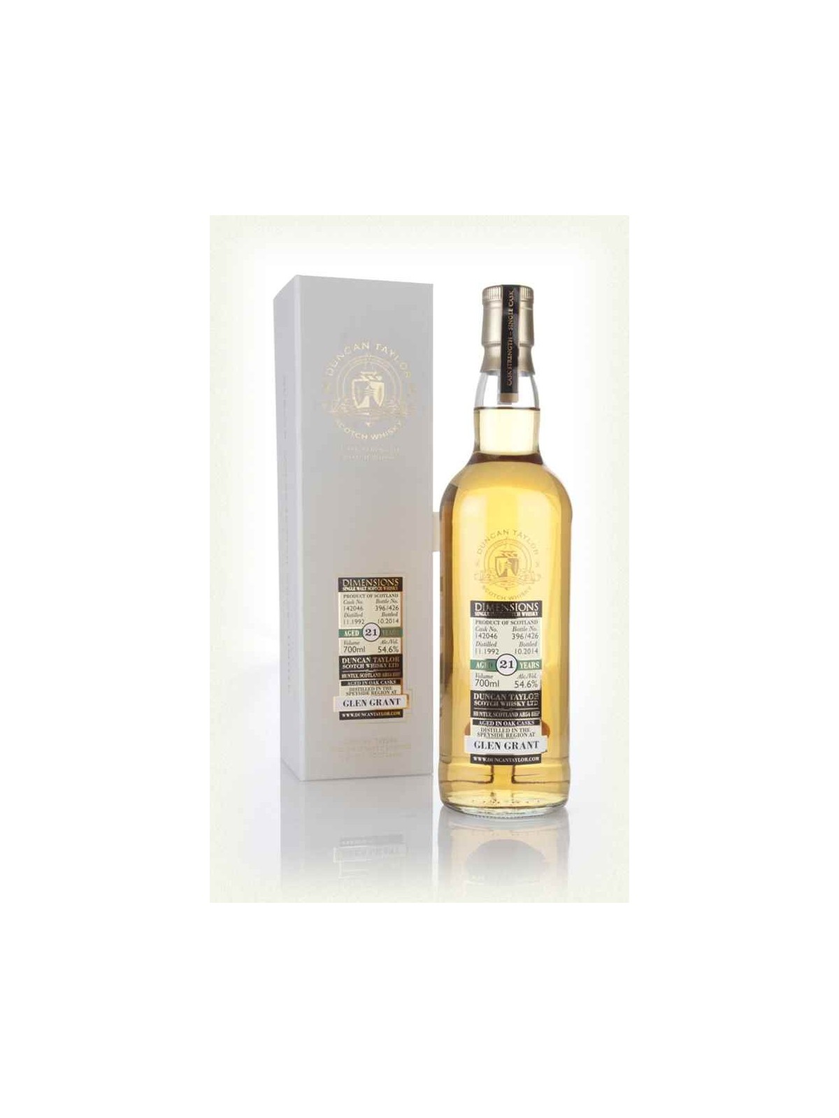 SINLE MALT SCOTCH WHISKY GLEN GRANT 1992 21YO DIMENSIONS - DUNCAN TAYLOR