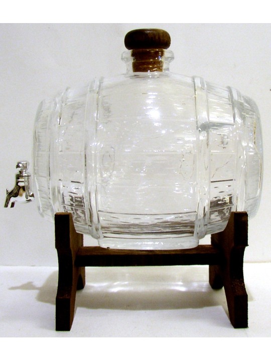 BOTTE IN VETRO CON SUPPORTO E RUBINETTO  DA 1 LITRO PER GRAPPA O VINSANTO