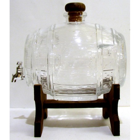 BOTTE IN VETRO CON SUPPORTO E RUBINETTO  DA 1 LITRO PER GRAPPA O VINSANTO