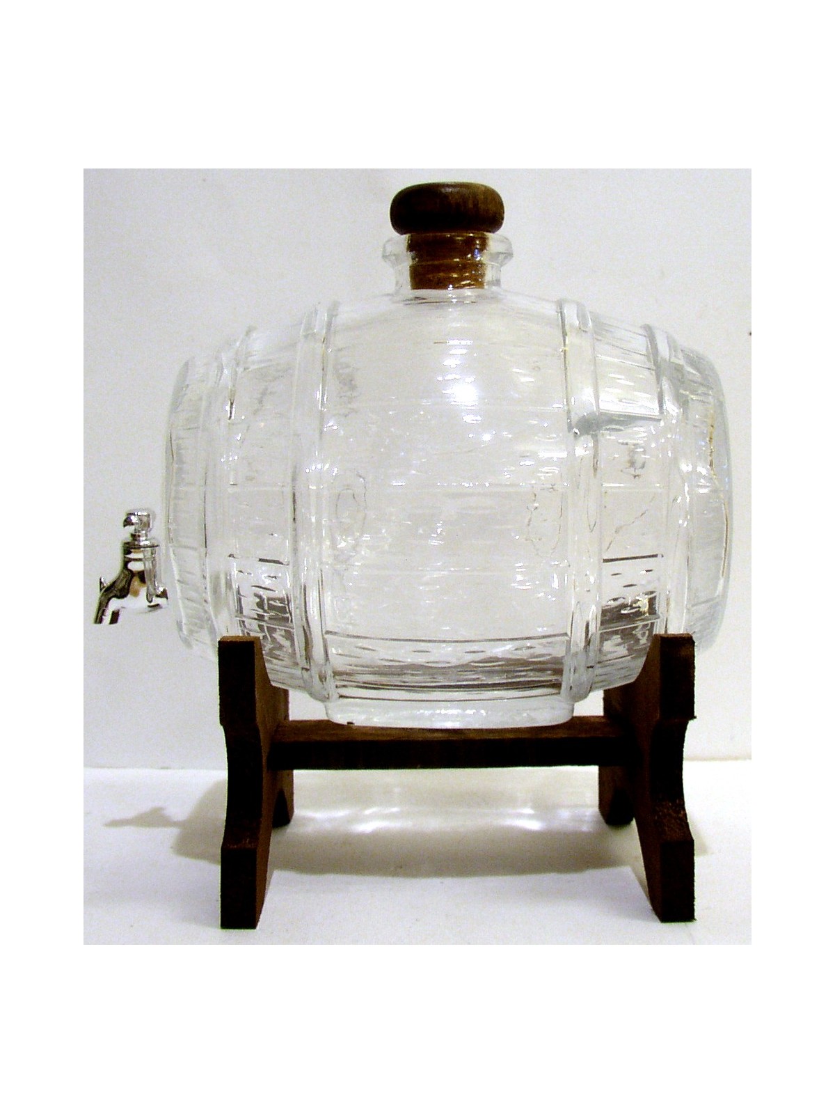 BOTTE IN VETRO CON SUPPORTO E RUBINETTO  DA 1 LITRO PER GRAPPA O VINSANTO
