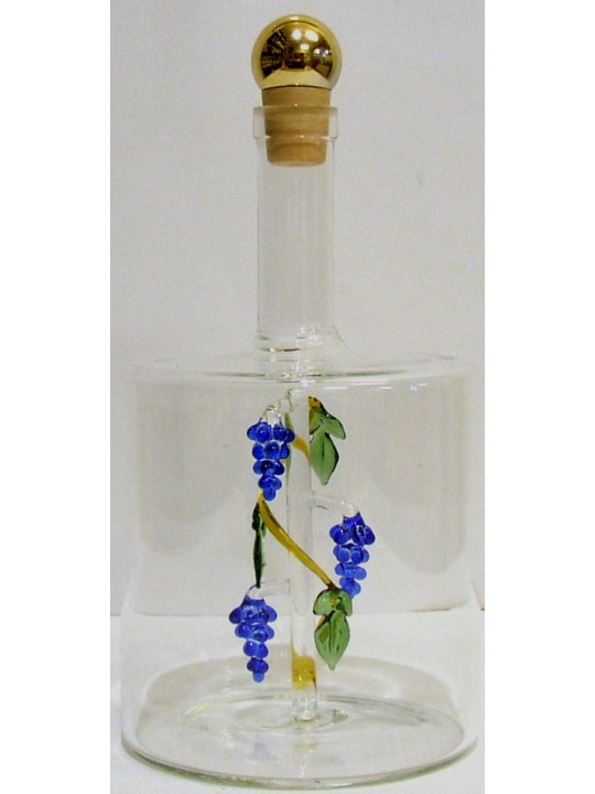 BOTTIGLIA GRANDE IN VETRO SOFFIATO CON UVA PER GRAPPA O LIQUORE