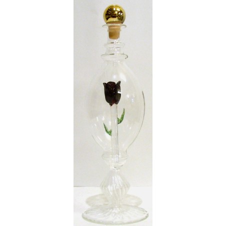 BOTTIGLIA IN VETRO SOFFIATO PER GRAPPA CON ROSA ROSSA