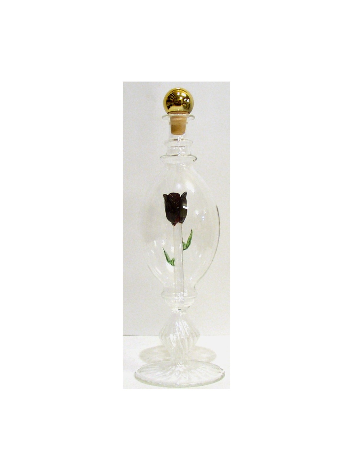 BOTTIGLIA IN VETRO SOFFIATO PER GRAPPA CON ROSA ROSSA
