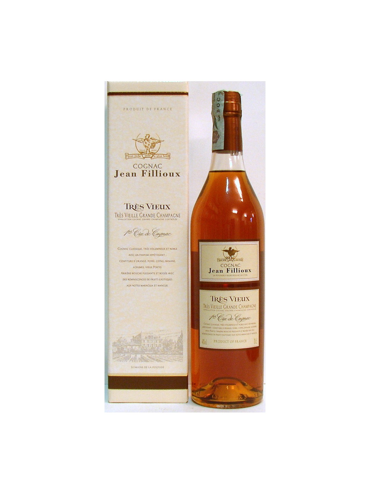 COGNAC JEAN FILLIOUX TRES VIEUX 1ER CRU VIEILLE GRANDE CHAMPAGNE AOC