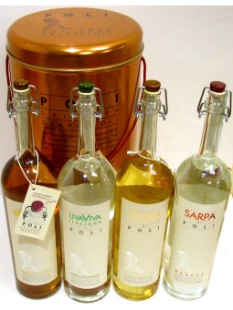 CONFEZIONE MAXI TUBO RAME DI POLI CON N.4 BOTTIGLIE DI GRAPPA POLI
