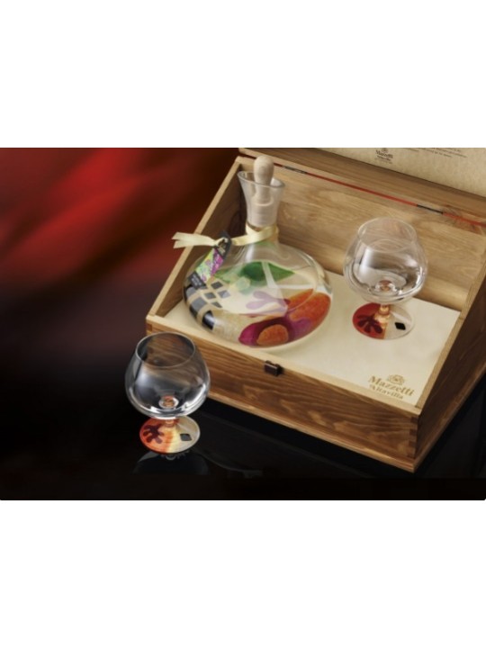 DECANT'ART GIOCONDA DI LEONARDO GRAPPA DI MOSCATO INVECCHIATA  IN DECANTER CON BICCHIERI BALOON - MAZZETTI D'ALTAVILLA