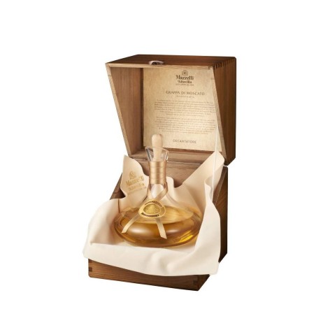 DECANTER CON  GRAPPA DI MOSCATO INVECCHIATA IN CASSETTA DI LEGNO  - MAZZETTI D'ALTAVILLA