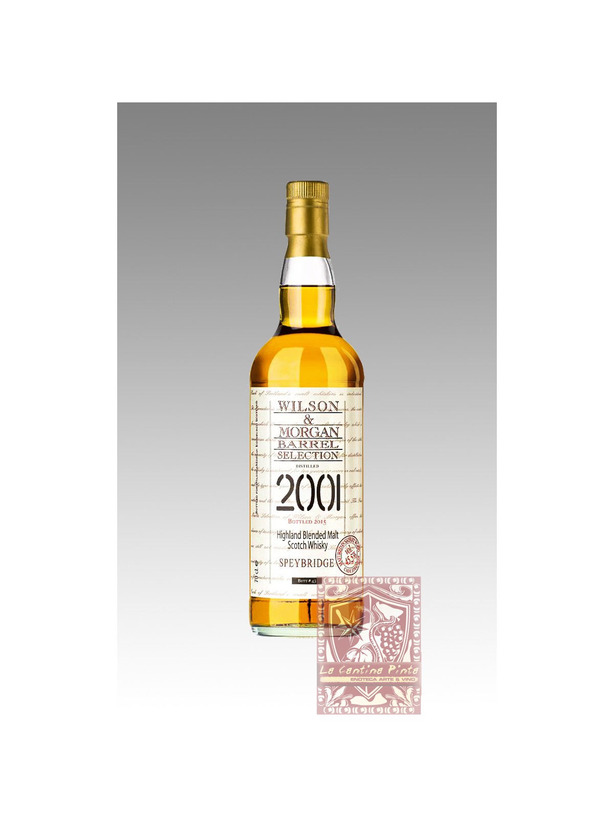 HIGHLAND BLENDED MALT SCOTCH WHISKY  BARREL SELECTION WILSON & MORGAN SPEYBRIDGE 2001 CASK STRENGTH SHERRY WOOD