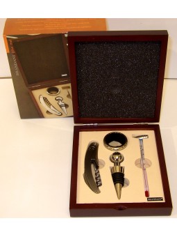 KIT PER SOMMELIER IN CASSA LEGNO 4 OGGETTI