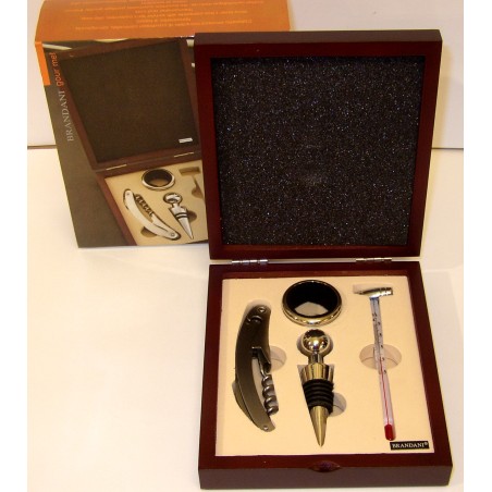 KIT PER SOMMELIER IN CASSA LEGNO 4 OGGETTI