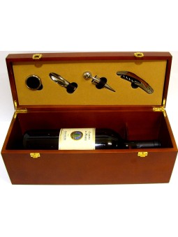 KIT PER SOMMELIER IN CASSA LEGNO 4 OGGETTI E ALLOGGIAMENTO PER UNA BOTTIGLIA MAGNUM