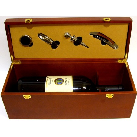 KIT PER SOMMELIER IN CASSA LEGNO 4 OGGETTI E ALLOGGIAMENTO PER UNA BOTTIGLIA MAGNUM