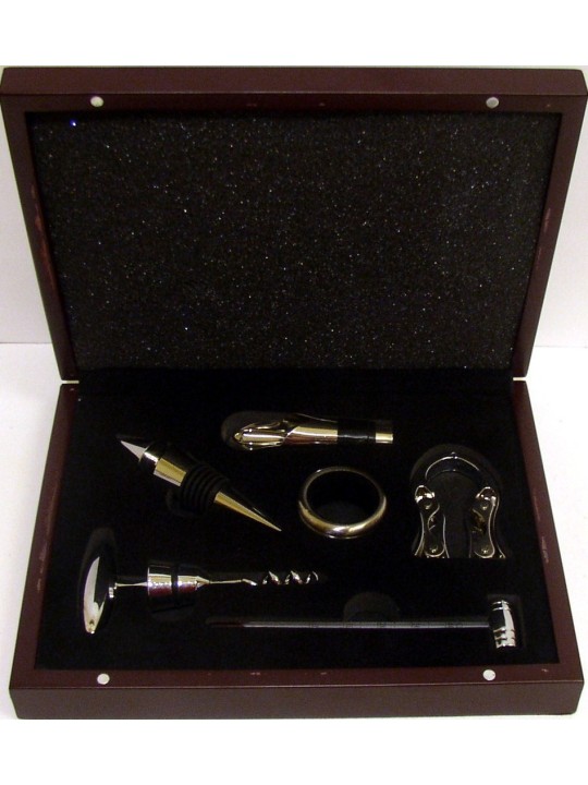 KIT PER SOMMELIER IN CASSA LEGNO 6 OGGETTI