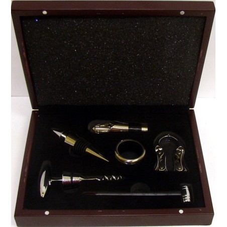 KIT PER SOMMELIER IN CASSA LEGNO 6 OGGETTI