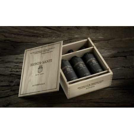 LA VERTICALE BRUNELLO DI MONTALCINO BIONDI SANTI RISERVA 1998,2008 , 2016, 3 BOTTIGLIE IN CASSA LEGNO PREGIATO