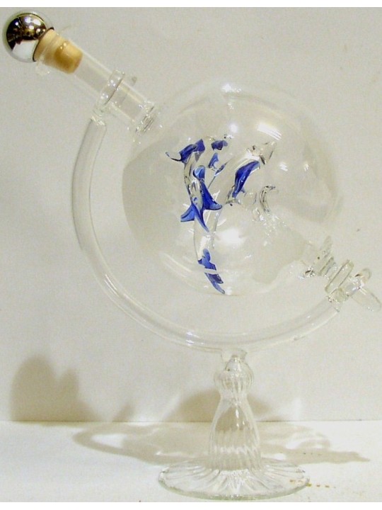 MAPPAMONDO IN VETRO CON DELFINI, BOTTIGLIA  PER GRAPPA