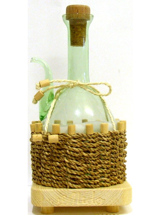 OLIERA TOSCANA IMPAGLIATA A MANO CON SUPPORTO IN LEGNO NATURALE DA 0,5 LT.