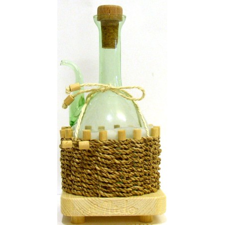 OLIERA TOSCANA IMPAGLIATA A MANO CON SUPPORTO IN LEGNO NATURALE DA 0,5 LT.