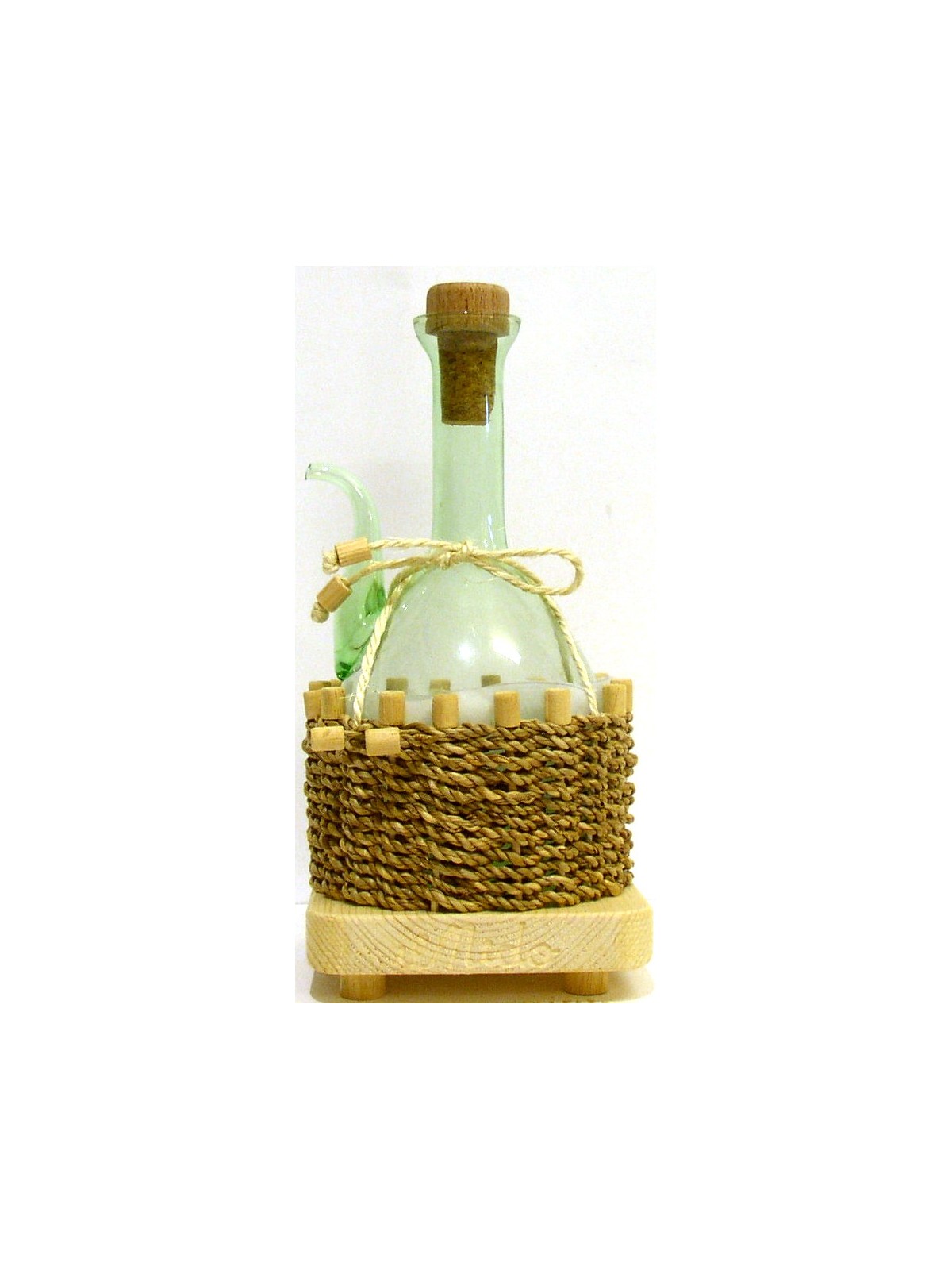 OLIERA TOSCANA IMPAGLIATA A MANO CON SUPPORTO IN LEGNO NATURALE DA 0,5 LT.