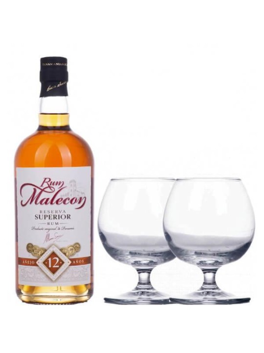 RHUM MALECON RESERVA SUPERIORE  12 Y.O. CONFEZIONE CON 2 BICCHIERI