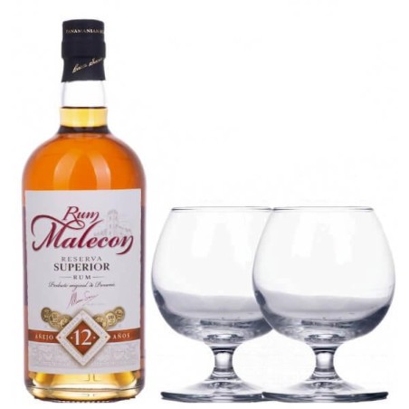 RHUM MALECON RESERVA SUPERIORE  12 Y.O. CONFEZIONE CON 2 BICCHIERI