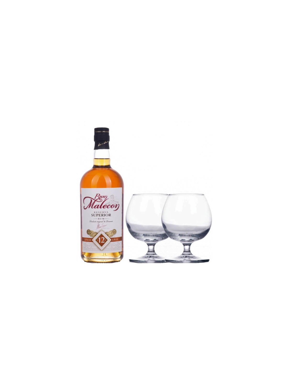 RHUM MALECON RESERVA SUPERIORE  12 Y.O. CONFEZIONE CON 2 BICCHIERI