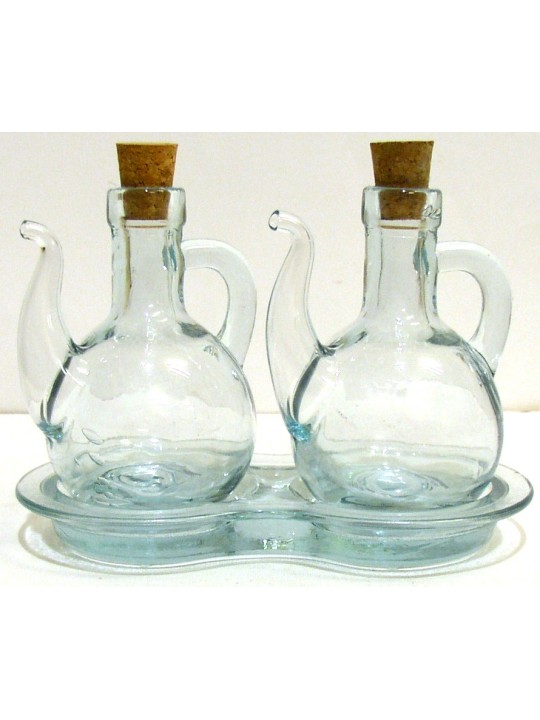 SET AMPOLLE LIGURIA CON VASSOIO IN VETRO RUSTICHE PER OLIO E ACETO