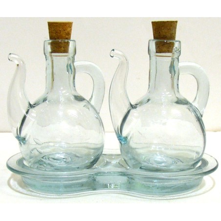 SET AMPOLLE LIGURIA CON VASSOIO IN VETRO RUSTICHE PER OLIO E ACETO
