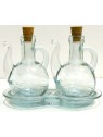 SET AMPOLLE LIGURIA CON VASSOIO IN VETRO RUSTICHE PER OLIO E ACETO