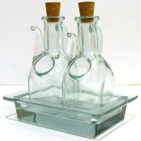 SET AMPOLLE TOSCANA CON VASSOIO IN VETRO RUSTICHE PER OLIO E ACETO
