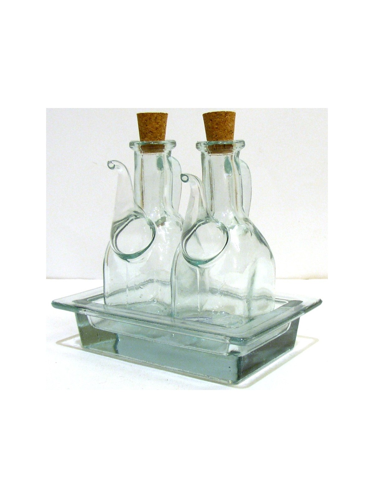SET AMPOLLE TOSCANA CON VASSOIO IN VETRO RUSTICHE PER OLIO E ACETO