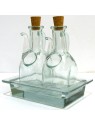 SET AMPOLLE TOSCANA CON VASSOIO IN VETRO RUSTICHE PER OLIO E ACETO