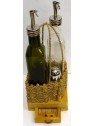 SET PER OLIO, ACETO SALE PEPE E PORTA STUZZICADENTI CON CESTINO IMPAGLIATO A MANO E SUPPORTO IN LEGNO NATURALE