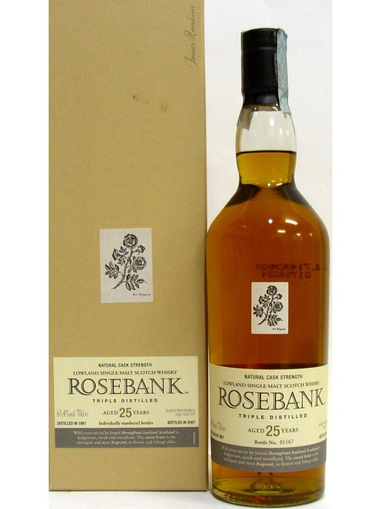LOWLAND SINGLE MALT SCOTCH WHISKY ROSEBANK NATURAL CASK STRENGTH 1981- 2007 25 Y.O.