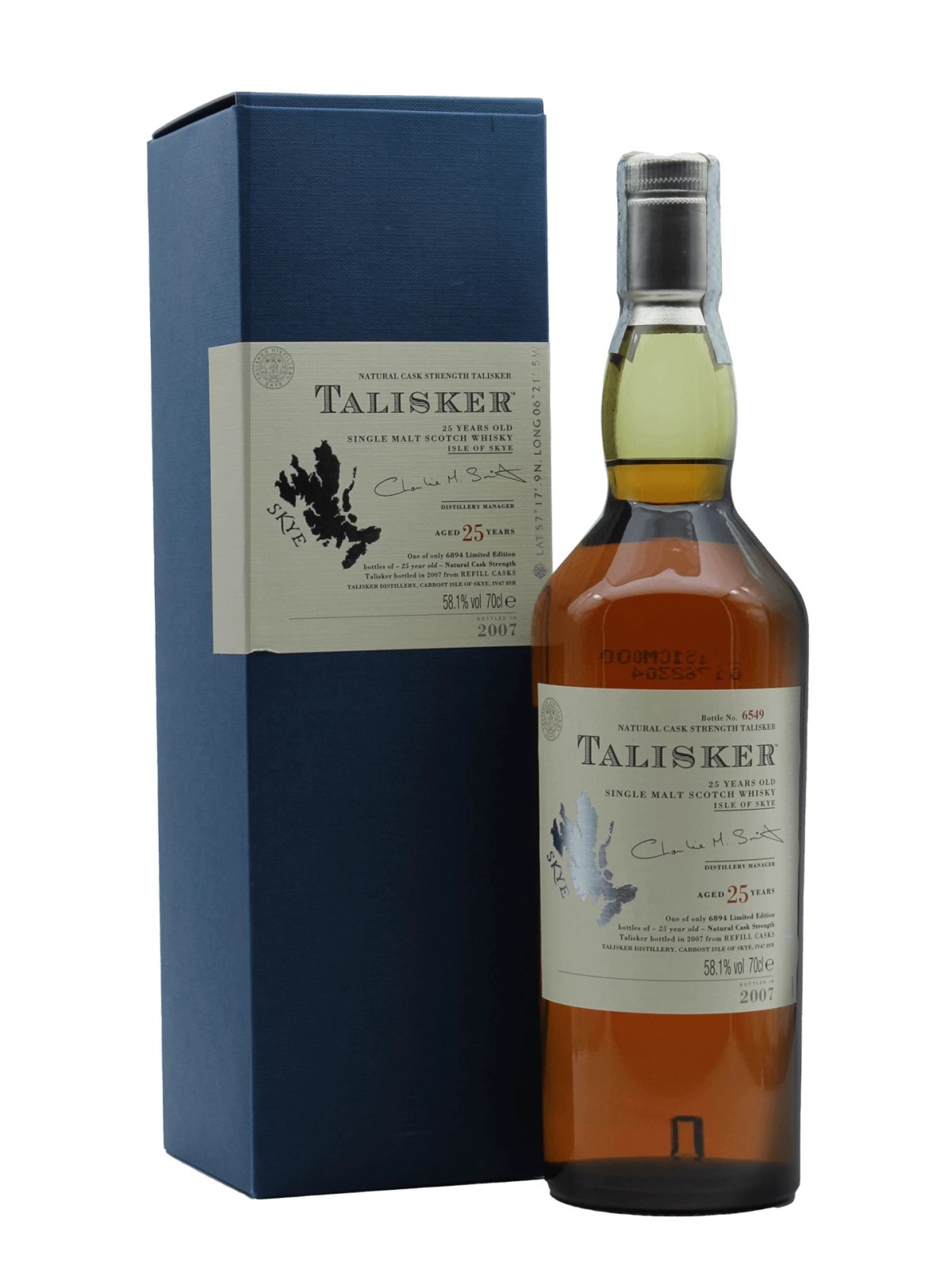 SINGLE MALT SCOTCH WHISKY NATURAL CASK STRENGTH TALISKER 25 YO DIAGEO SPECIAL REL. 2007